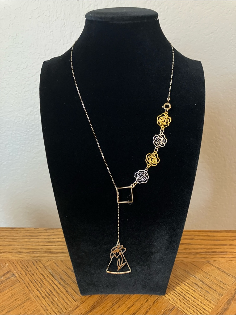 Gold and Silver Floral Drop Necklace